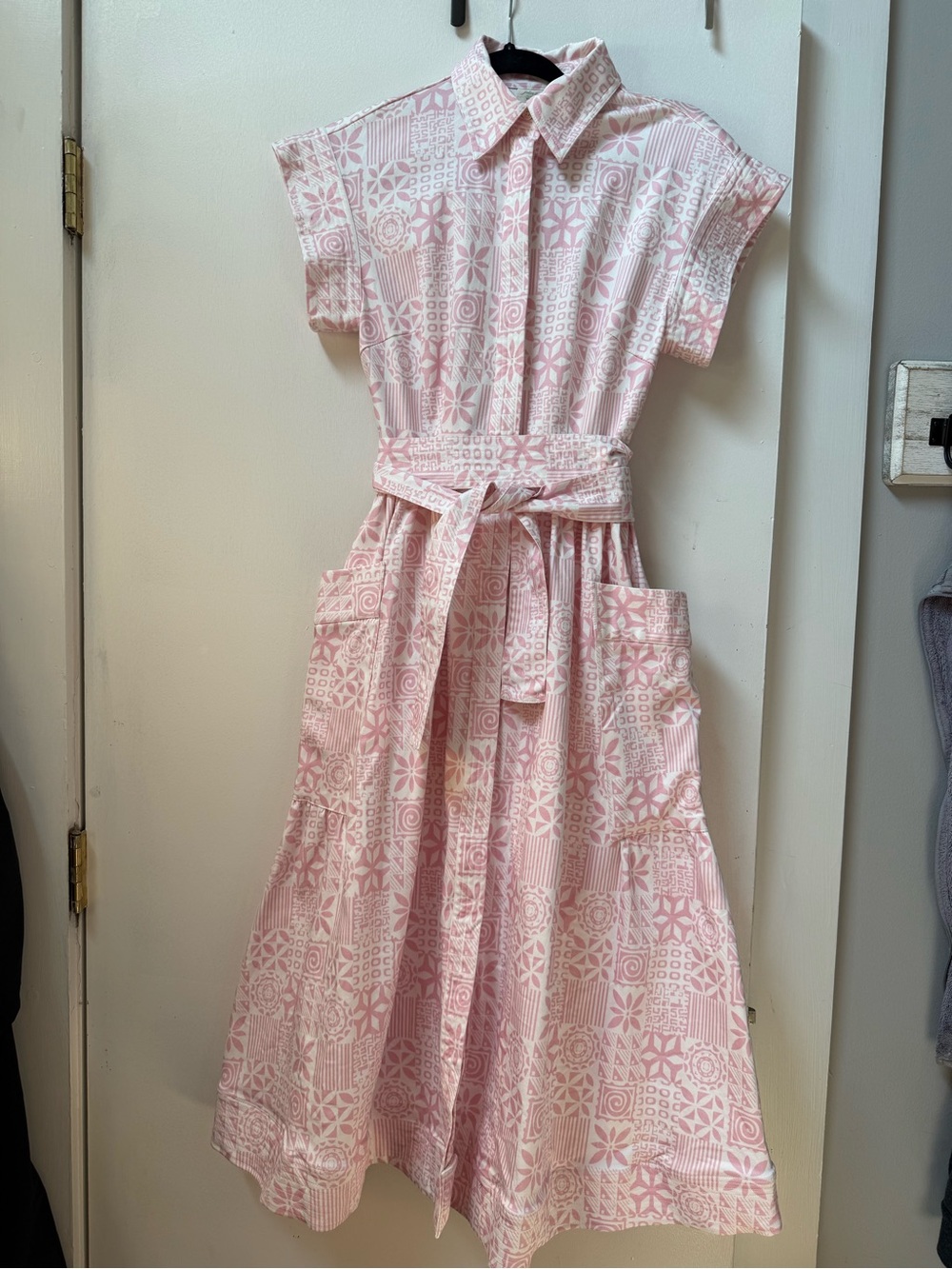 Julia Amory Betty Dress Ballet Pink Patchwork Shirt Dress XS Belted